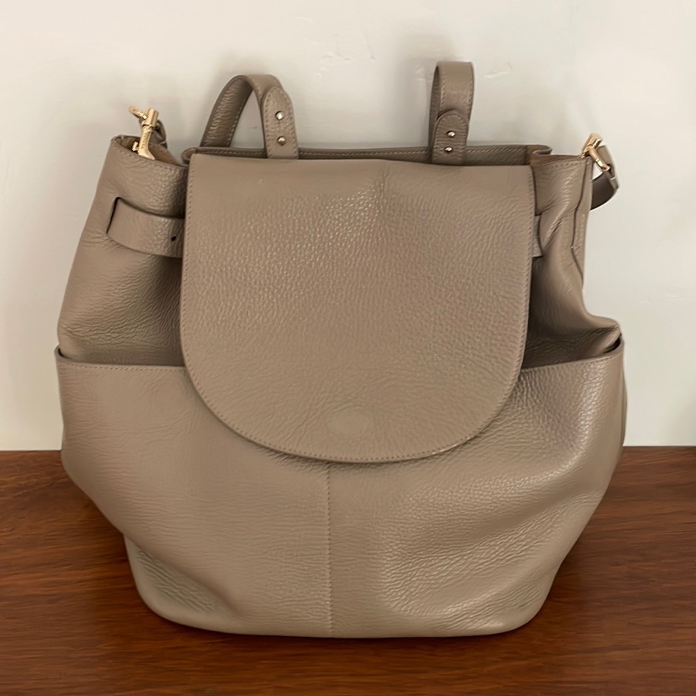 Cuyana leather backpack in stone
